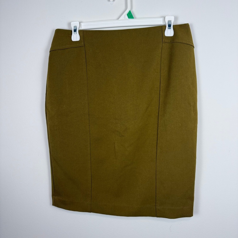 ✨3 for $20 Cleo Petites Olive Green Pencil Skirt Size 10 Stretch Career Wear Bac